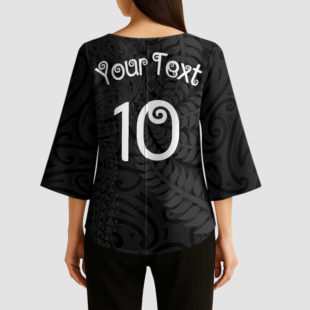 Aotearoa Volleyball Custom Kimono Sleeve Blouse Silver Ferns and Maori Tribal Black LT03 - Polynesian Pride