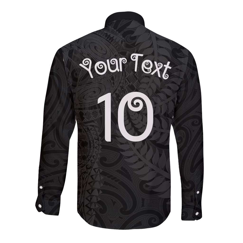 Aotearoa Volleyball Custom Long Sleeve Button Shirt Silver Ferns and Maori Tribal Black LT03 - Polynesian Pride