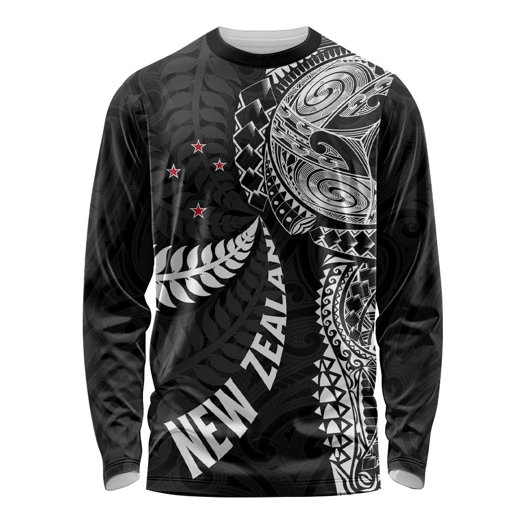 Aotearoa Volleyball Custom Long Sleeve Shirt Silver Ferns and Maori Tribal Black