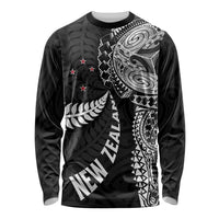Aotearoa Volleyball Custom Long Sleeve Shirt Silver Ferns and Maori Tribal Black
