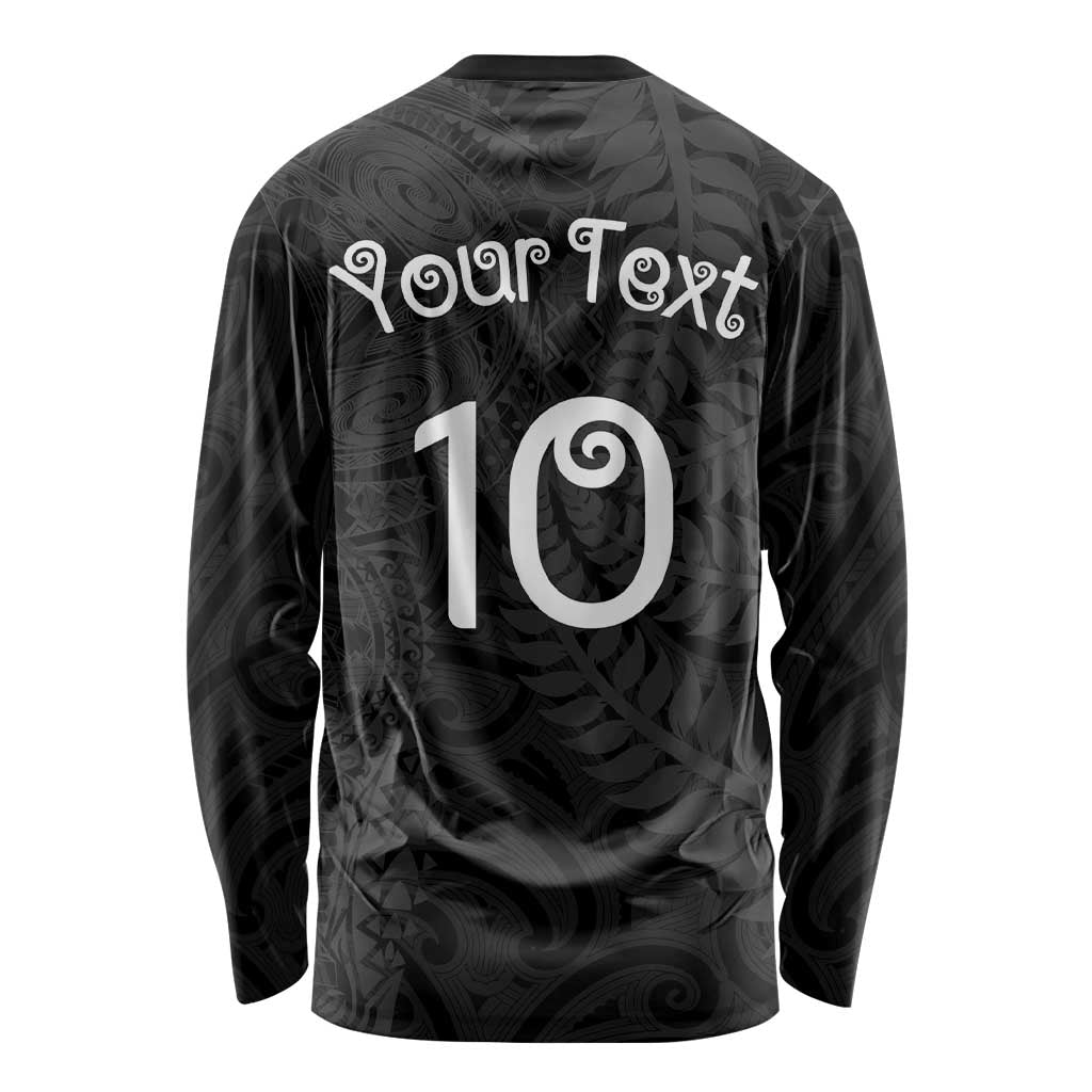 Aotearoa Volleyball Custom Long Sleeve Shirt Silver Ferns and Maori Tribal Black