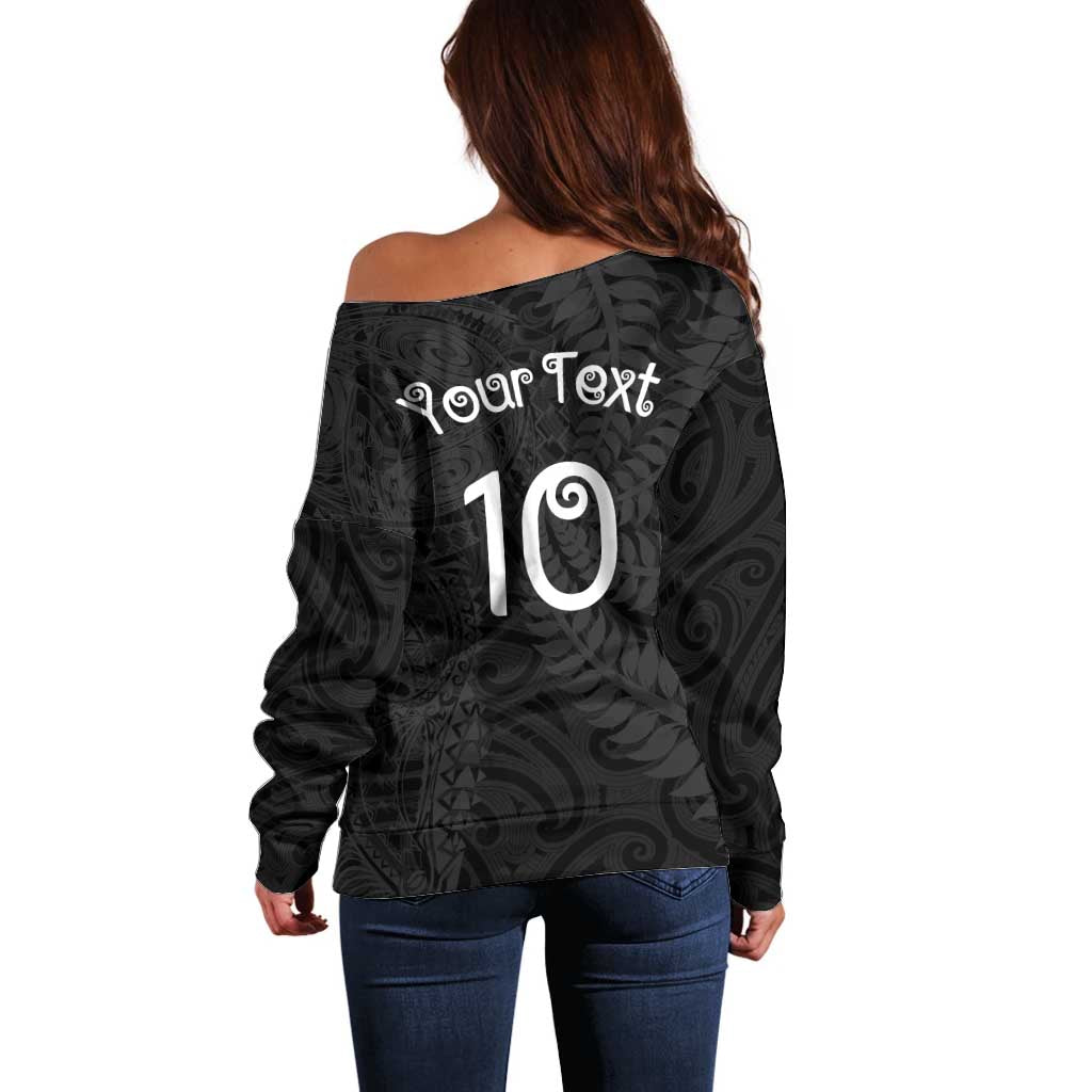 Aotearoa Volleyball Custom Off Shoulder Sweater Silver Ferns and Maori Tribal Black LT03 - Polynesian Pride