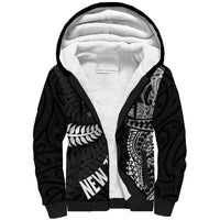 Aotearoa Volleyball Custom Sherpa Hoodie Silver Ferns and Maori Tribal Black LT03 Unisex Black - Polynesian Pride