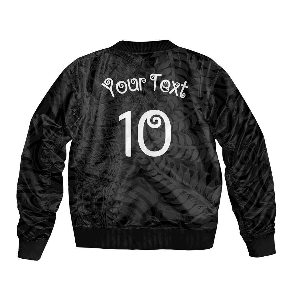Aotearoa Volleyball Custom Sleeve Zip Bomber Jacket Silver Ferns and Maori Tribal Black LT03 - Polynesian Pride