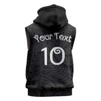 Aotearoa Volleyball Custom Sleeveless Hoodie Silver Ferns and Maori Tribal Black