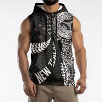 Aotearoa Volleyball Custom Sleeveless Zip Hoodie Silver Ferns and Maori Tribal Black LT03 - Polynesian Pride