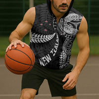 Aotearoa Volleyball Custom Sleeveless Zip Hoodie Silver Ferns and Maori Tribal Black LT03 - Polynesian Pride