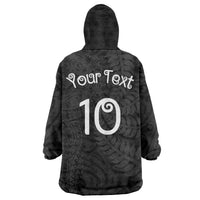 Aotearoa Volleyball Custom Wearable Blanket Hoodie Silver Ferns and Maori Tribal Black LT03 - Polynesian Pride