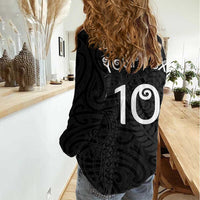 Aotearoa Volleyball Custom Women Casual Shirt Silver Ferns and Maori Tribal Black