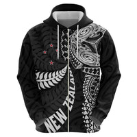 Aotearoa Volleyball Custom Zip Hoodie Silver Ferns and Maori Tribal Black LT03 - Polynesian Pride