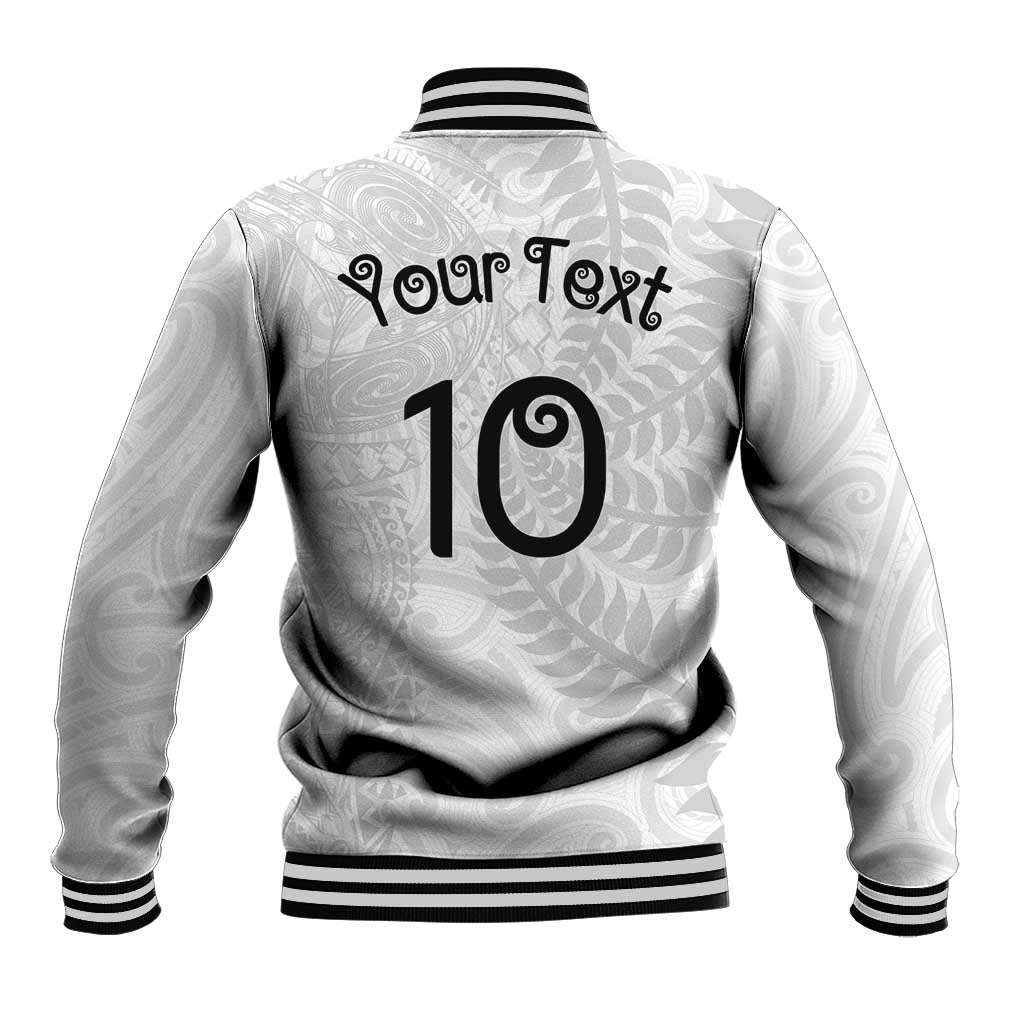 Aotearoa Volleyball Custom Baseball Jacket Silver Ferns and Maori Tribal White LT03 - Polynesian Pride