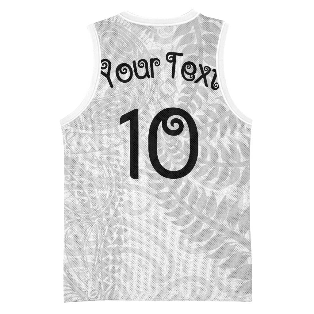 Aotearoa Volleyball Custom Basketball Jersey Silver Ferns and Maori Tribal White LT03 - Polynesian Pride