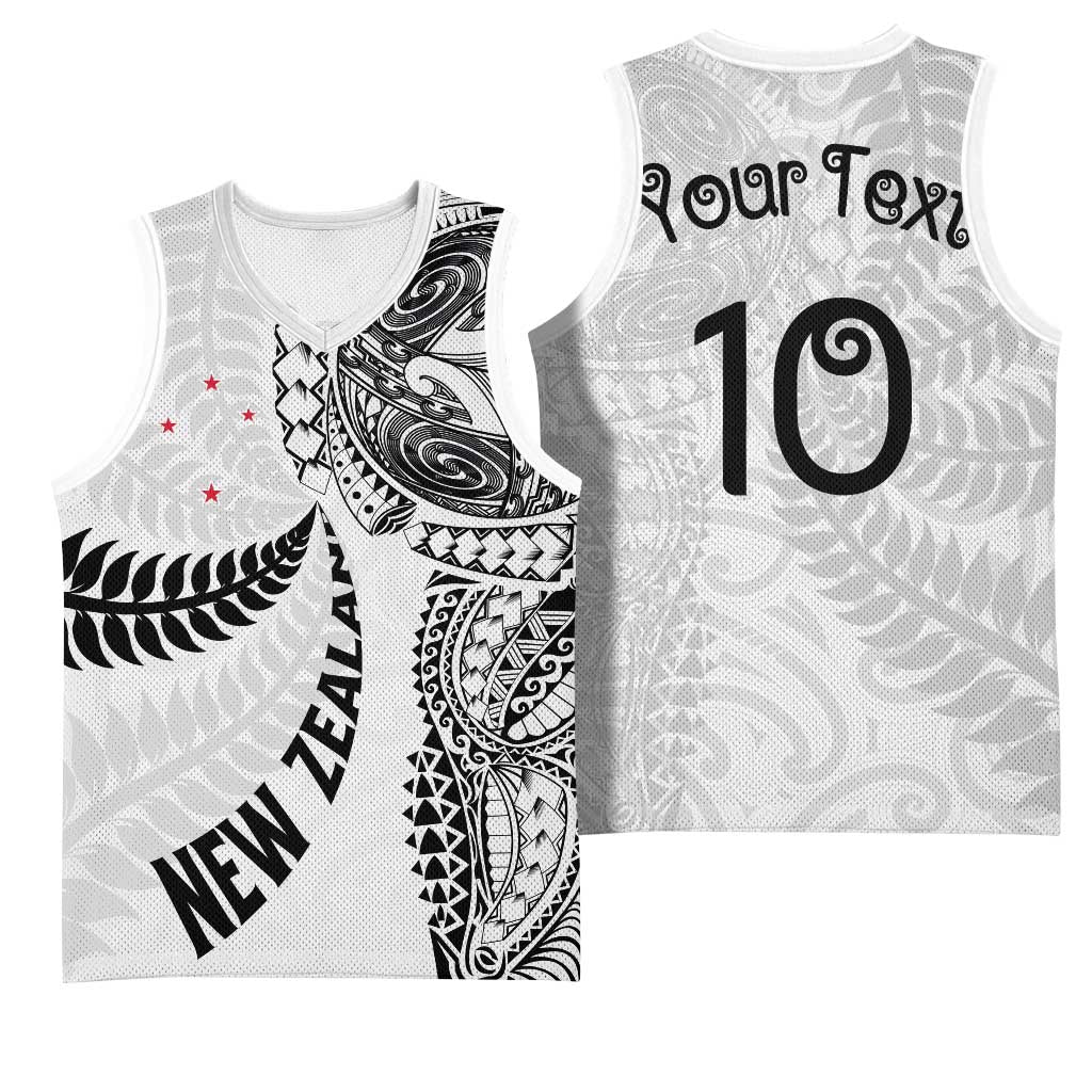 Aotearoa Volleyball Custom Basketball Jersey Silver Ferns and Maori Tribal White LT03 - Polynesian Pride