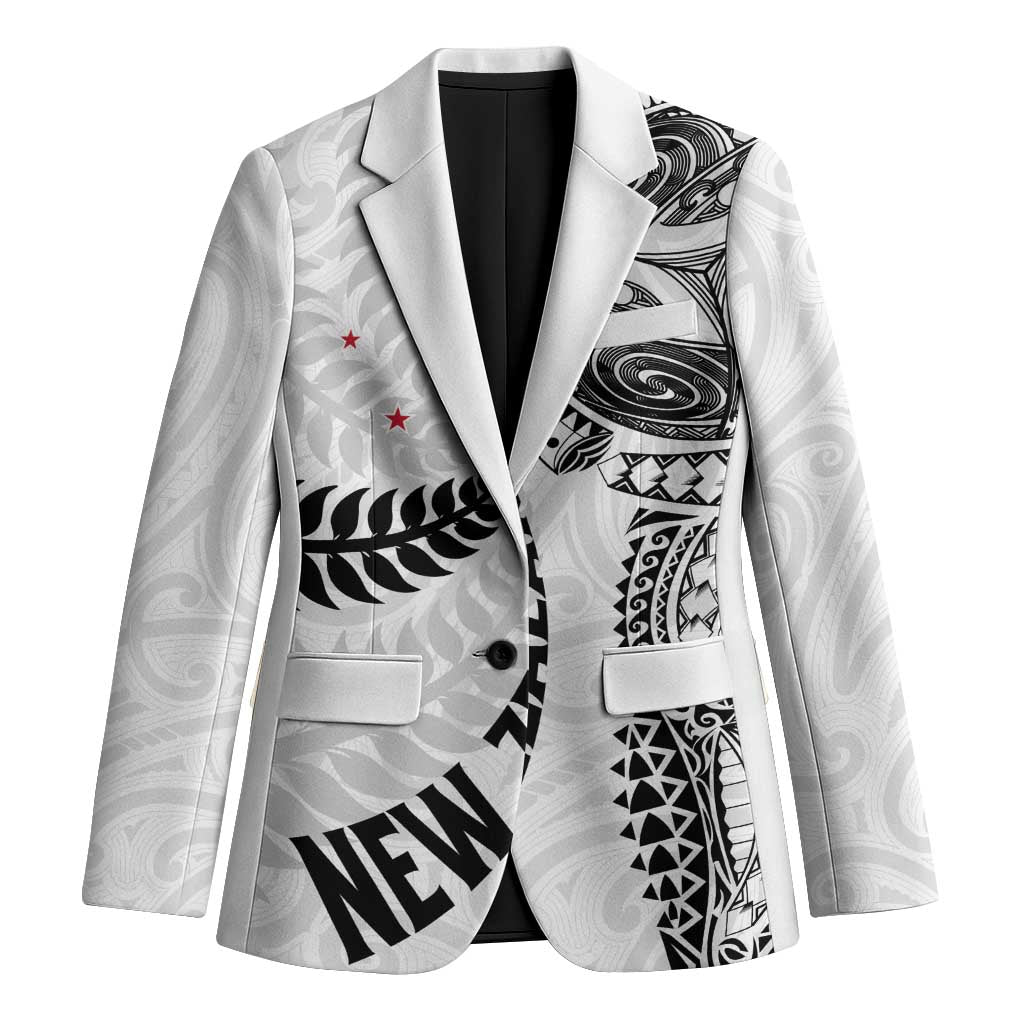 Aotearoa Volleyball Custom Blazer Silver Ferns and Maori Tribal White LT03 Unisex White - Polynesian Pride