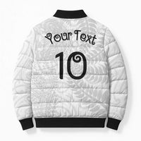 Aotearoa Volleyball Custom Bomber Puffer Jacket Silver Ferns and Maori Tribal White LT03 - Polynesian Pride
