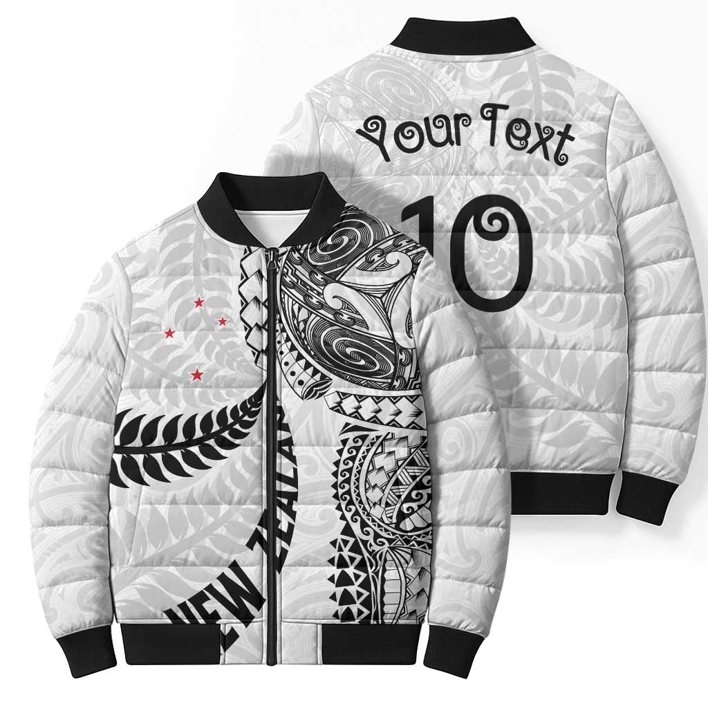 Aotearoa Volleyball Custom Bomber Puffer Jacket Silver Ferns and Maori Tribal White LT03 - Polynesian Pride