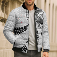 Aotearoa Volleyball Custom Bomber Puffer Jacket Silver Ferns and Maori Tribal White LT03 - Polynesian Pride