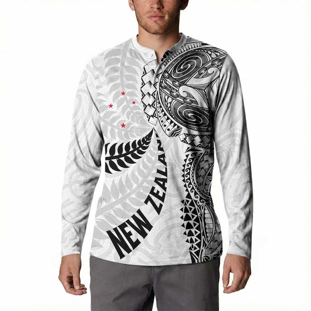 Aotearoa Volleyball Custom Button Sweatshirt Silver Ferns and Maori Tribal White LT03 - Polynesian Pride