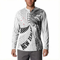 Aotearoa Volleyball Custom Button Sweatshirt Silver Ferns and Maori Tribal White LT03 - Polynesian Pride