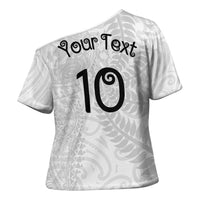 Aotearoa Volleyball Custom Cross Shoulder Shirt Silver Ferns and Maori Tribal White LT03 - Polynesian Pride