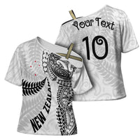 Aotearoa Volleyball Custom Cross Shoulder Shirt Silver Ferns and Maori Tribal White LT03 - Polynesian Pride