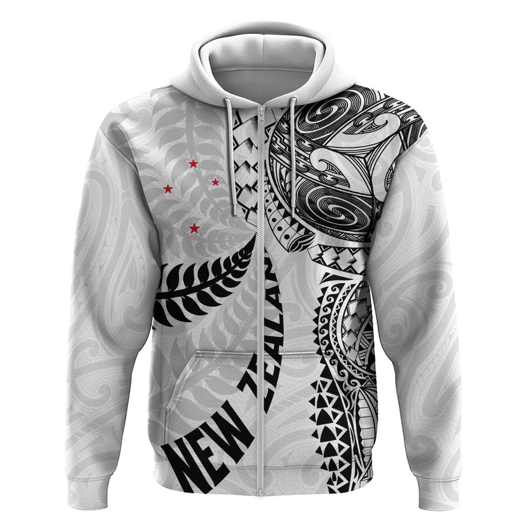 Aotearoa Volleyball Custom Hoodie Silver Ferns and Maori Tribal White LT03 Zip Hoodie White - Polynesian Pride