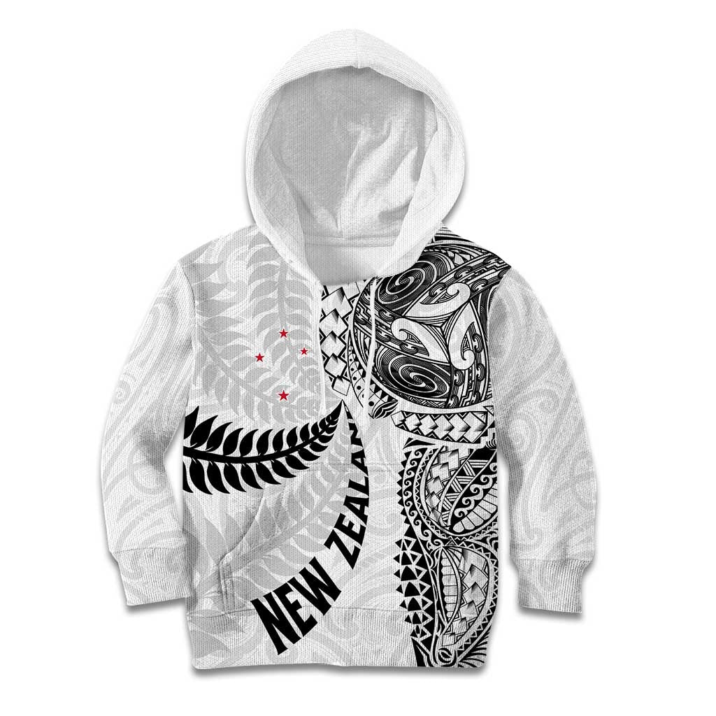 Aotearoa Volleyball Custom Kid Hoodie Silver Ferns and Maori Tribal White LT03 Hoodie White - Polynesian Pride