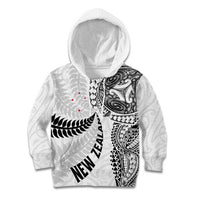 Aotearoa Volleyball Custom Kid Hoodie Silver Ferns and Maori Tribal White LT03 Hoodie White - Polynesian Pride