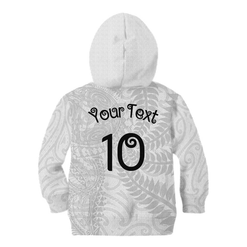 Aotearoa Volleyball Custom Kid Hoodie Silver Ferns and Maori Tribal White LT03 - Polynesian Pride