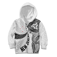 Aotearoa Volleyball Custom Kid Hoodie Silver Ferns and Maori Tribal White LT03 Zip Hoodie White - Polynesian Pride