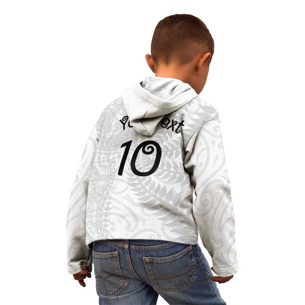 Aotearoa Volleyball Custom Kid Hoodie Silver Ferns and Maori Tribal White LT03 - Polynesian Pride