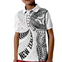 Aotearoa Volleyball Custom Kid Polo Shirt Silver Ferns and Maori Tribal White LT03 Kid White - Polynesian Pride