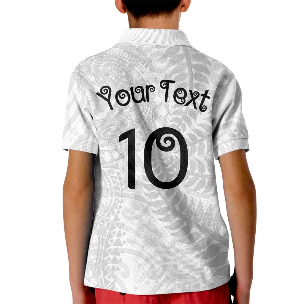 Aotearoa Volleyball Custom Kid Polo Shirt Silver Ferns and Maori Tribal White LT03 - Polynesian Pride