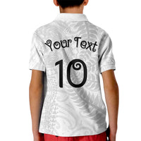 Aotearoa Volleyball Custom Kid Polo Shirt Silver Ferns and Maori Tribal White LT03 - Polynesian Pride