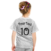 Aotearoa Volleyball Custom Kid T Shirt Silver Ferns and Maori Tribal White