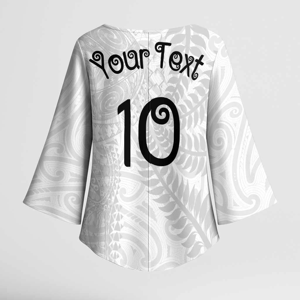 Aotearoa Volleyball Custom Kimono Sleeve Blouse Silver Ferns and Maori Tribal White LT03 - Polynesian Pride