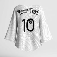 Aotearoa Volleyball Custom Kimono Sleeve Blouse Silver Ferns and Maori Tribal White LT03 - Polynesian Pride
