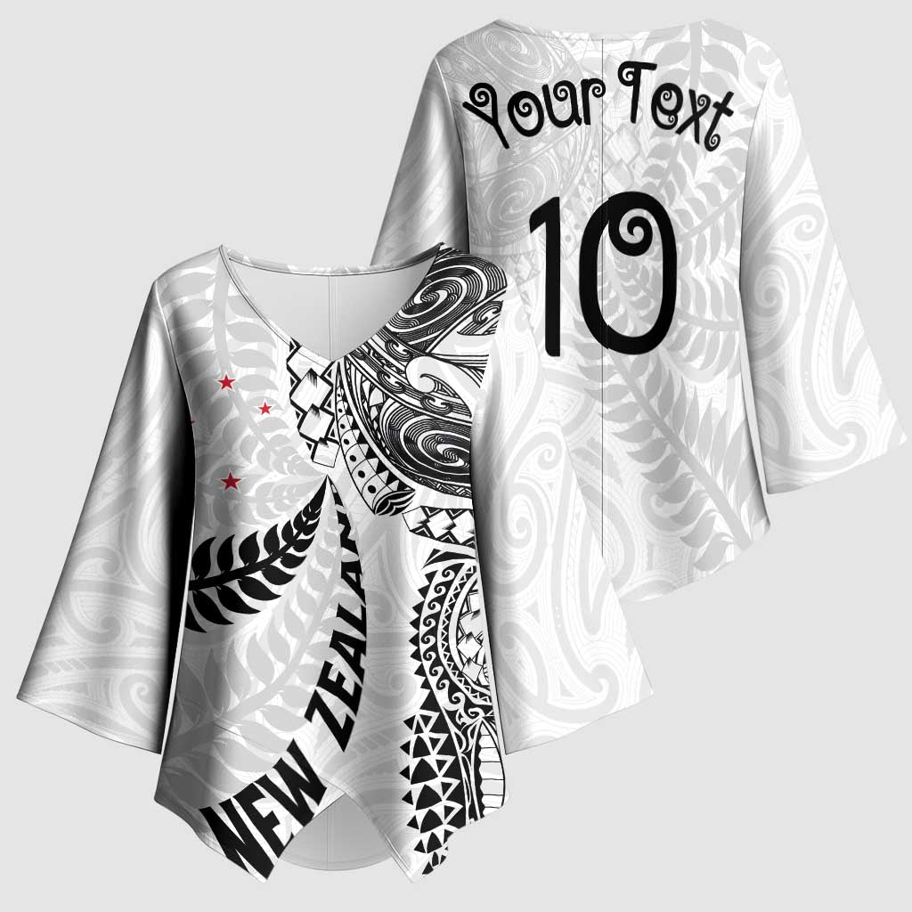 Aotearoa Volleyball Custom Kimono Sleeve Blouse Silver Ferns and Maori Tribal White LT03 - Polynesian Pride