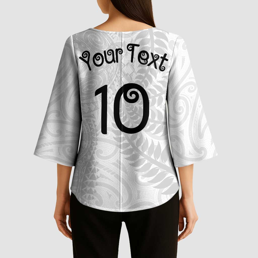 Aotearoa Volleyball Custom Kimono Sleeve Blouse Silver Ferns and Maori Tribal White LT03 - Polynesian Pride