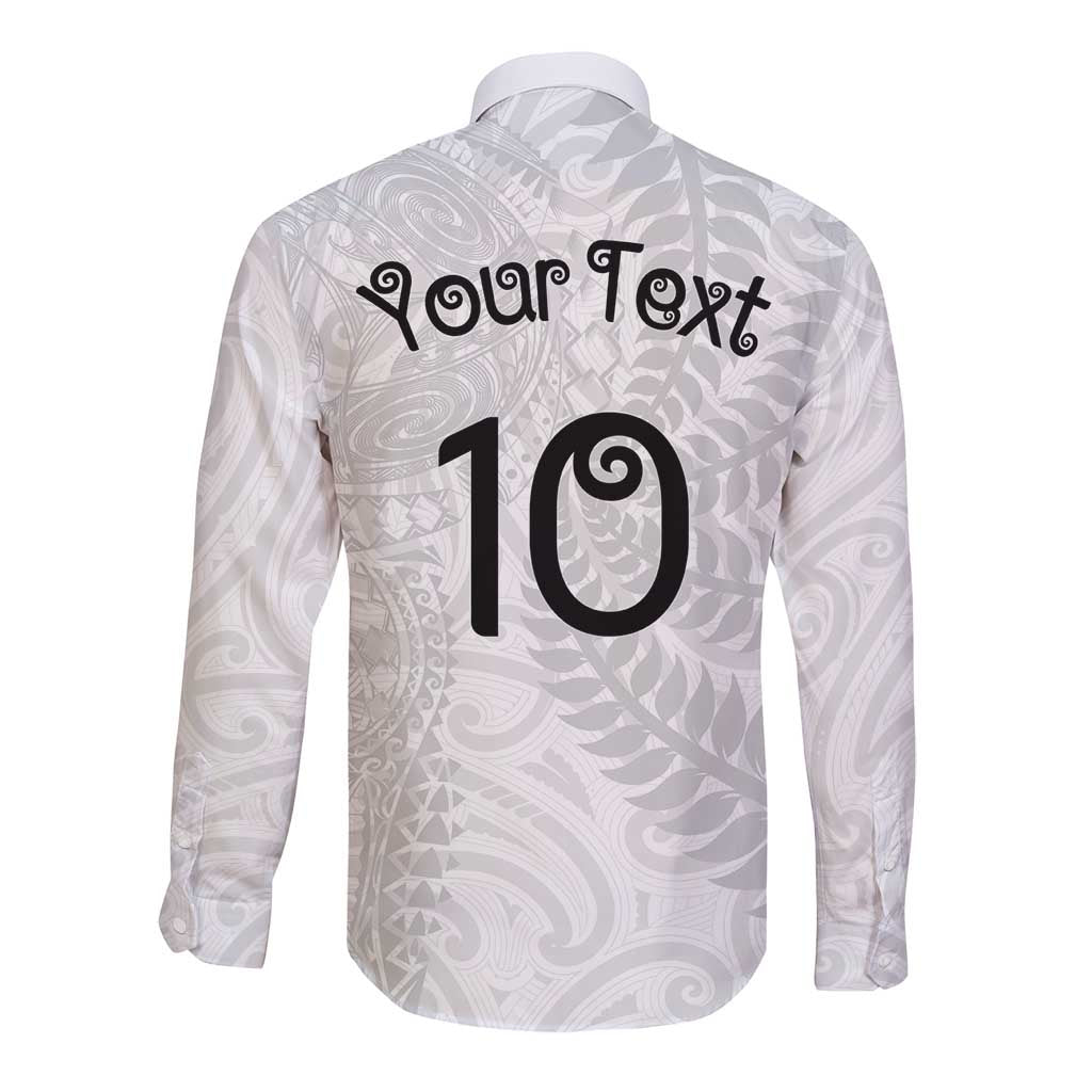 Aotearoa Volleyball Custom Long Sleeve Button Shirt Silver Ferns and Maori Tribal White LT03 - Polynesian Pride