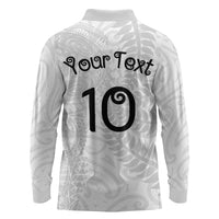 Aotearoa Volleyball Custom Long Sleeve Polo Shirt Silver Ferns and Maori Tribal White