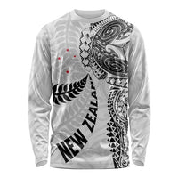 Aotearoa Volleyball Custom Long Sleeve Shirt Silver Ferns and Maori Tribal White LT03 Unisex White - Polynesian Pride