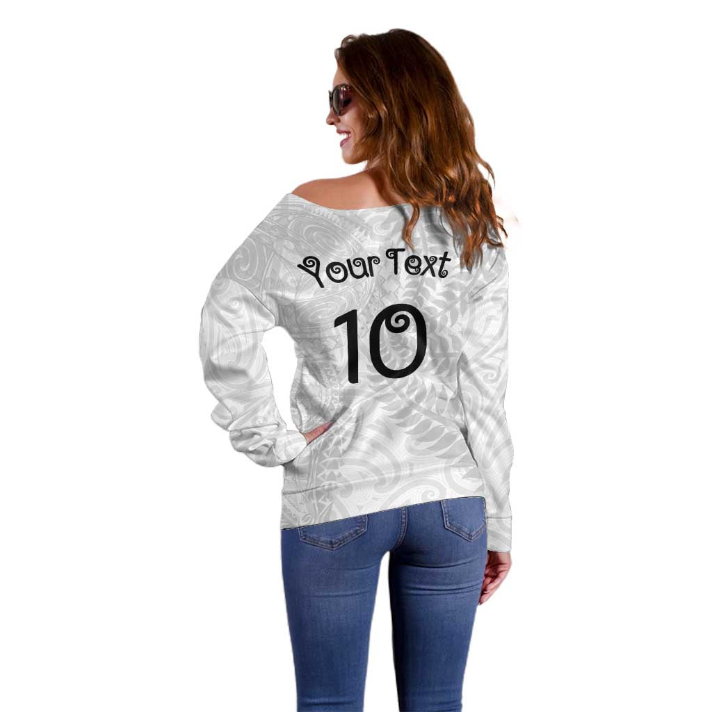 Aotearoa Volleyball Custom Off Shoulder Sweater Silver Ferns and Maori Tribal White
