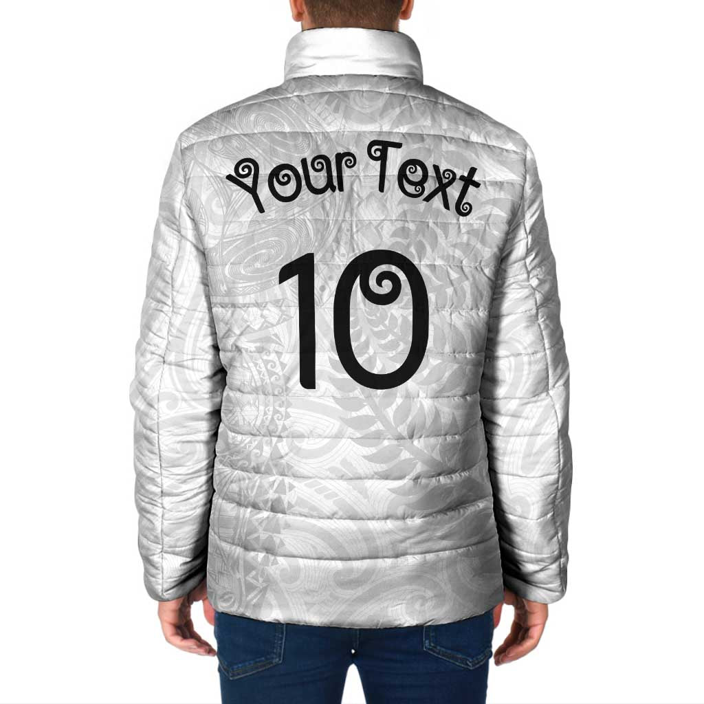 Aotearoa Volleyball Custom Padded Jacket Silver Ferns and Maori Tribal White LT03 - Polynesian Pride