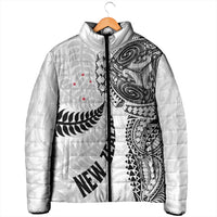 Aotearoa Volleyball Custom Padded Jacket Silver Ferns and Maori Tribal White LT03 - Polynesian Pride