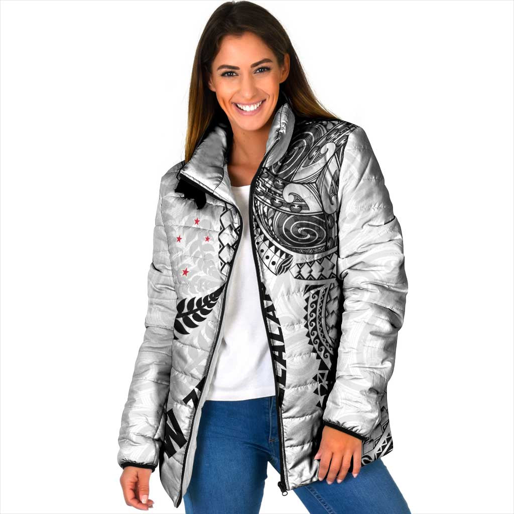 Aotearoa Volleyball Custom Padded Jacket Silver Ferns and Maori Tribal White LT03 Women White - Polynesian Pride