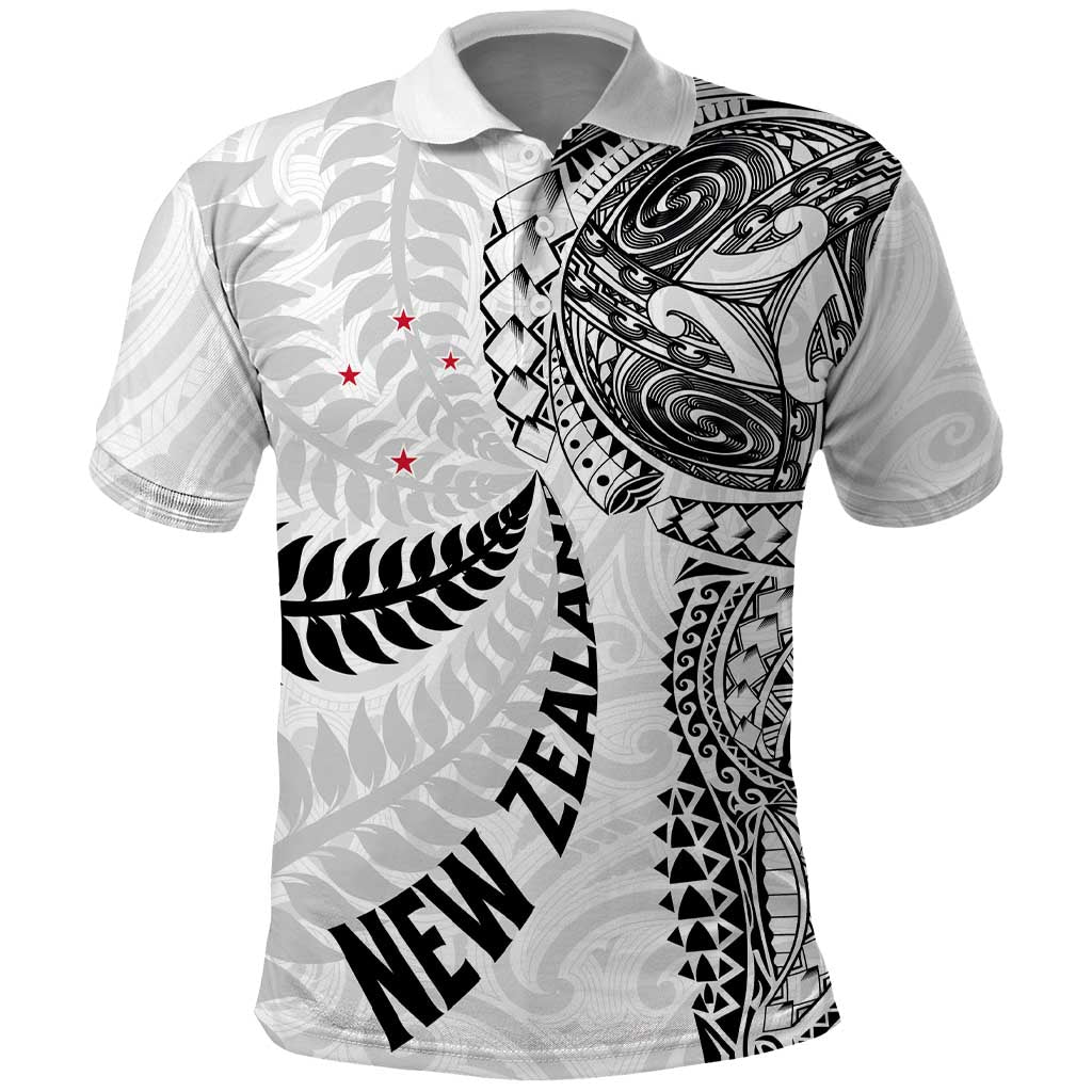 Aotearoa Volleyball Custom Polo Shirt Silver Ferns and Maori Tribal White LT03 White - Polynesian Pride