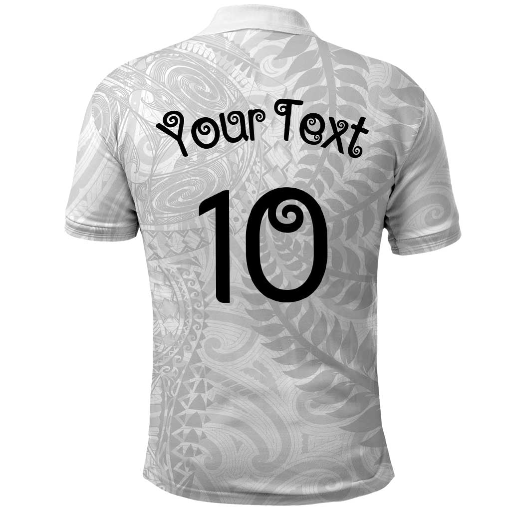 Aotearoa Volleyball Custom Polo Shirt Silver Ferns and Maori Tribal White LT03 - Polynesian Pride