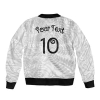 Aotearoa Volleyball Custom Sleeve Zip Bomber Jacket Silver Ferns and Maori Tribal White LT03 - Polynesian Pride