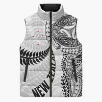 Aotearoa Volleyball Custom Sleeveless Puffer Jacket Silver Ferns and Maori Tribal White LT03 Unisex White - Polynesian Pride